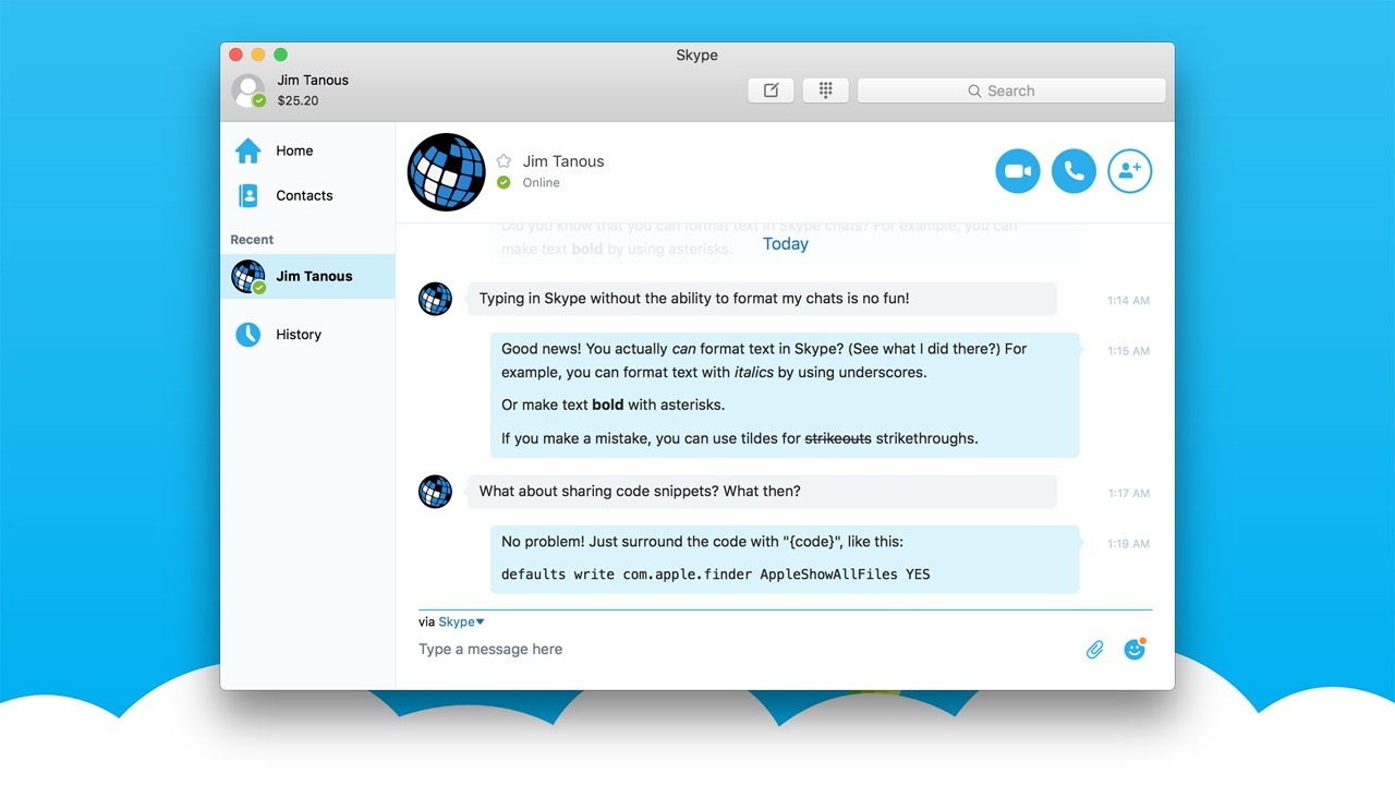 format skype text chats