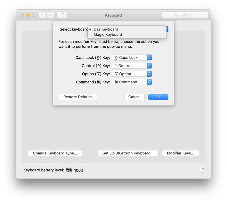 mac modifier keys select keyboard