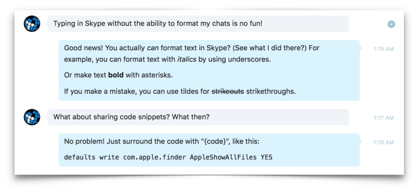 skype text formatting