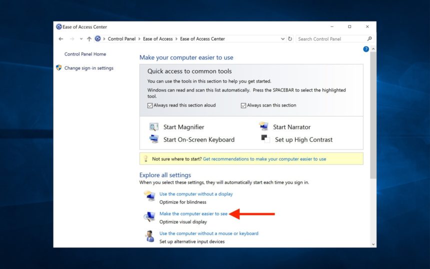 windows 10 ease of access center