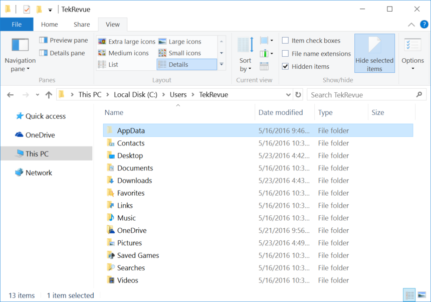 windows 10 hidden folder appdata
