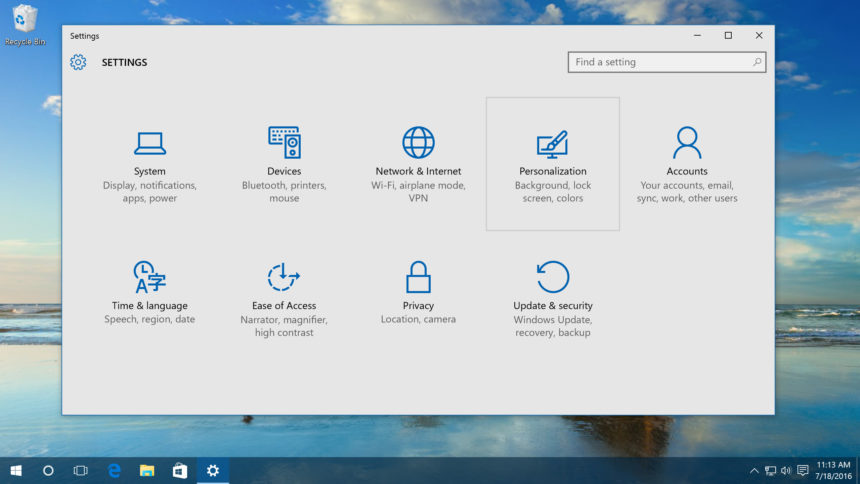 windows 10 settings personalization