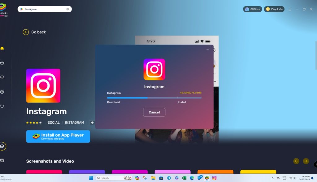 Install Instagram App Player Bluestack X