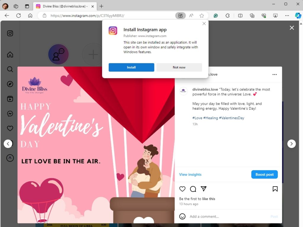 Install Instagram Website As App
