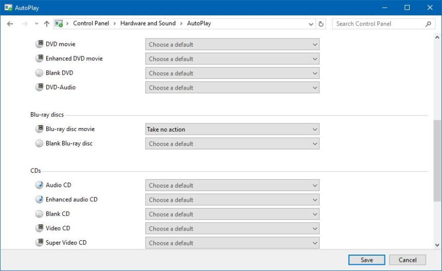 autoplay control panel