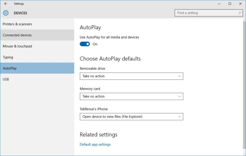 windows 10 autoplay settings