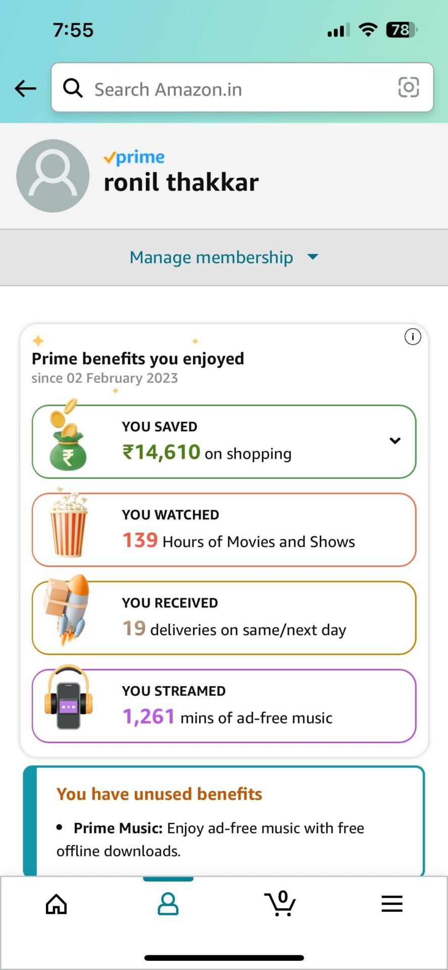 Amazon Blue Manage Membership button