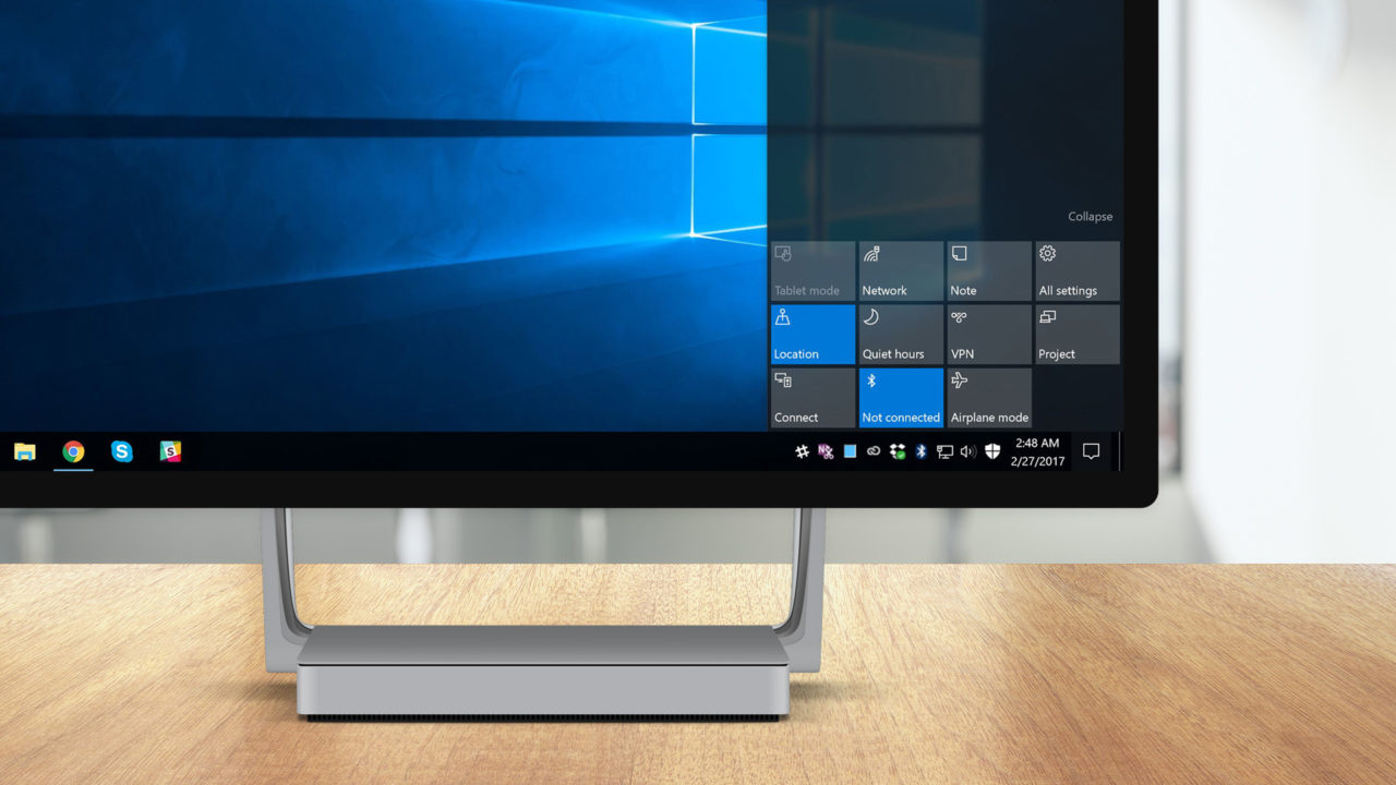 action center windows 10 surface studio