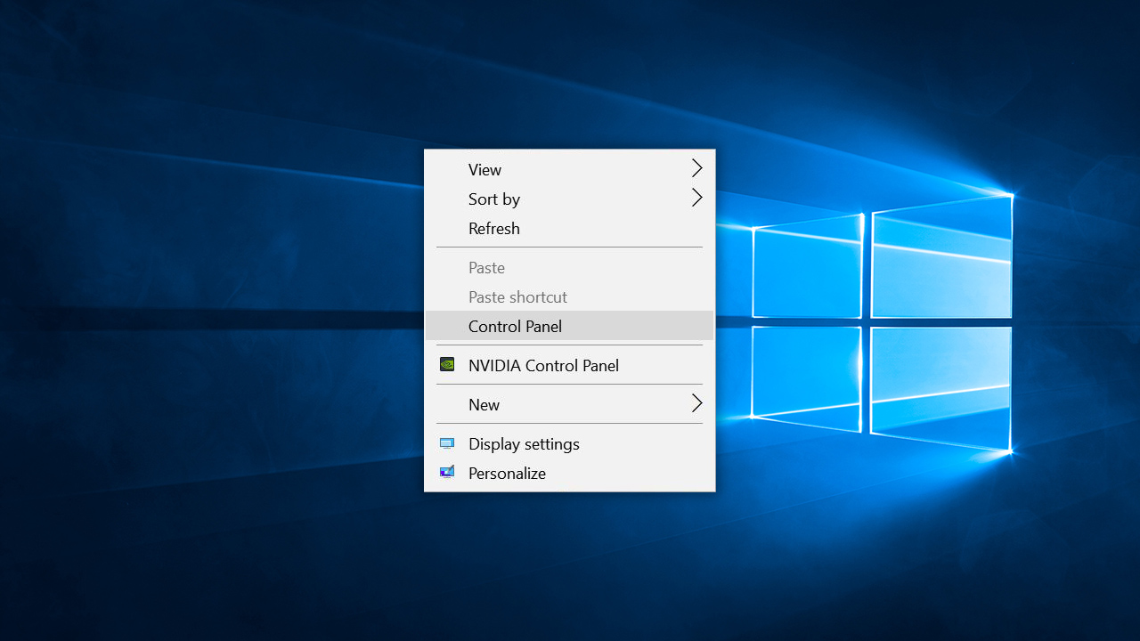 control panel right click windows 10