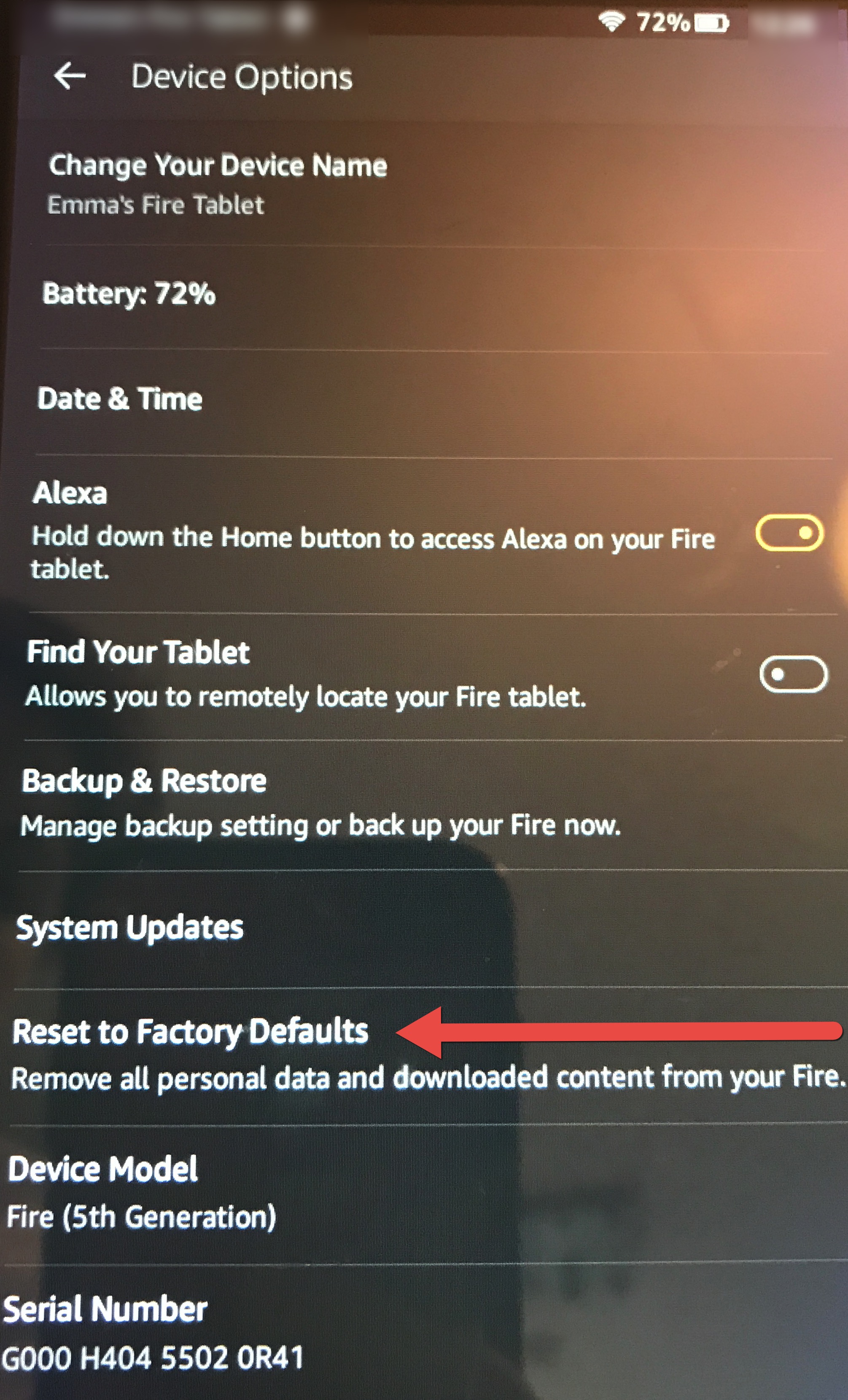 Kindle Fire Reset to Factory default