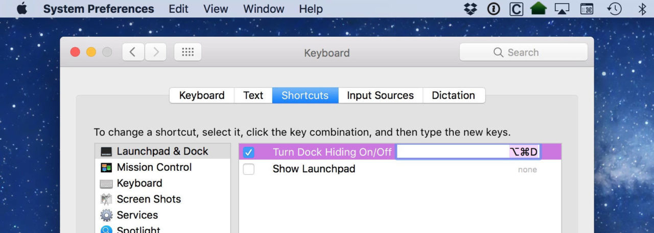 dock hiding shortcut custom