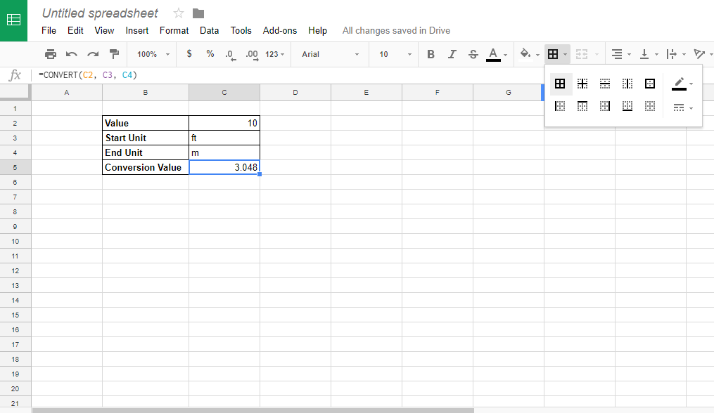 How To Convert Feet to Meters in Google Sheets