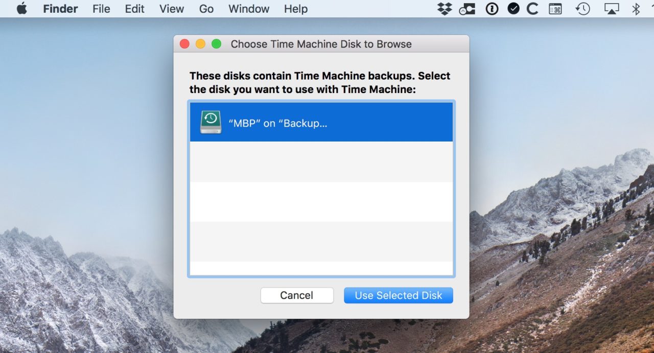 Browse Other Backup Disks Window