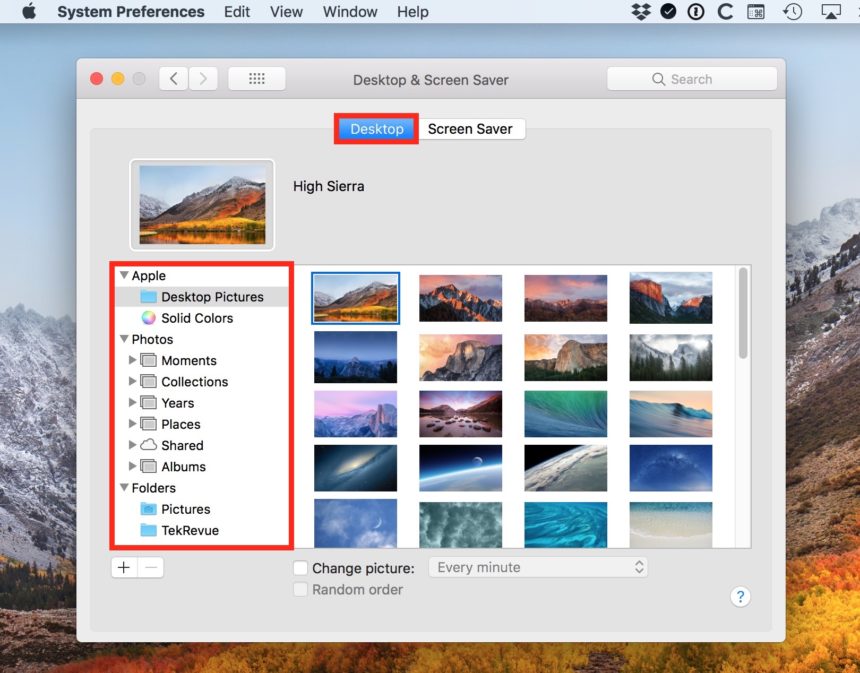 Desktop Tab in System Preferences