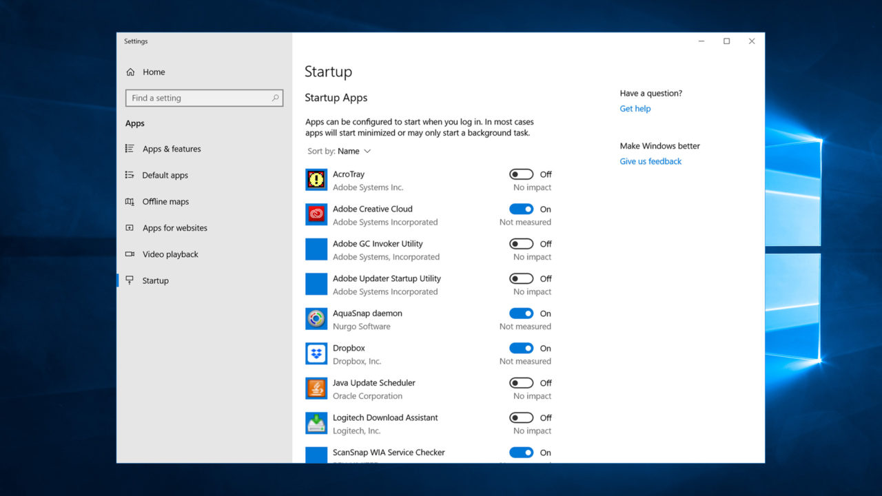 windows 10 1803 april startup apps