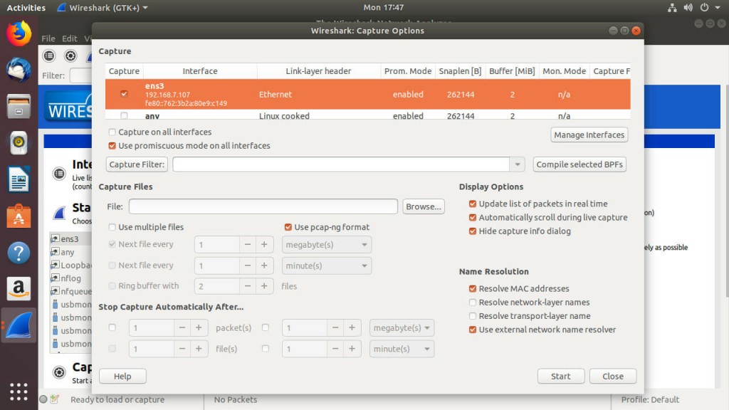 Wireshark Capture Options