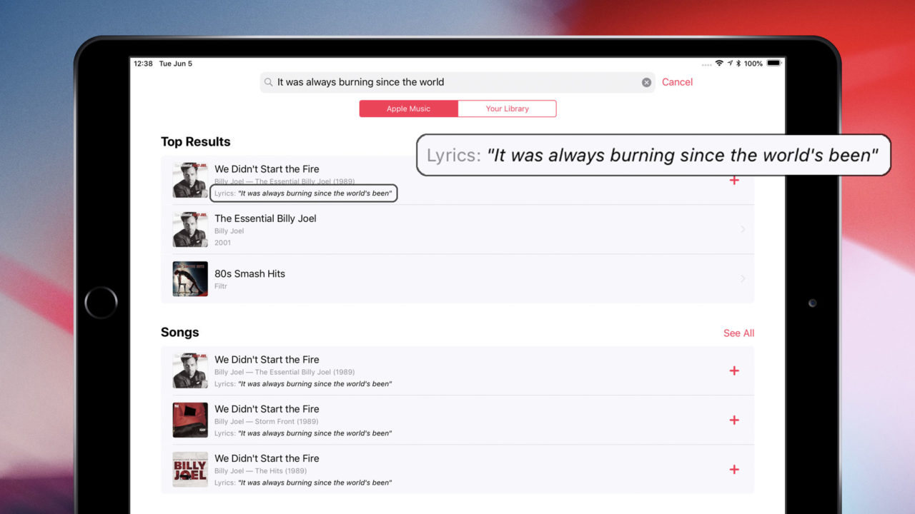 ios 12 search lyrics apple music