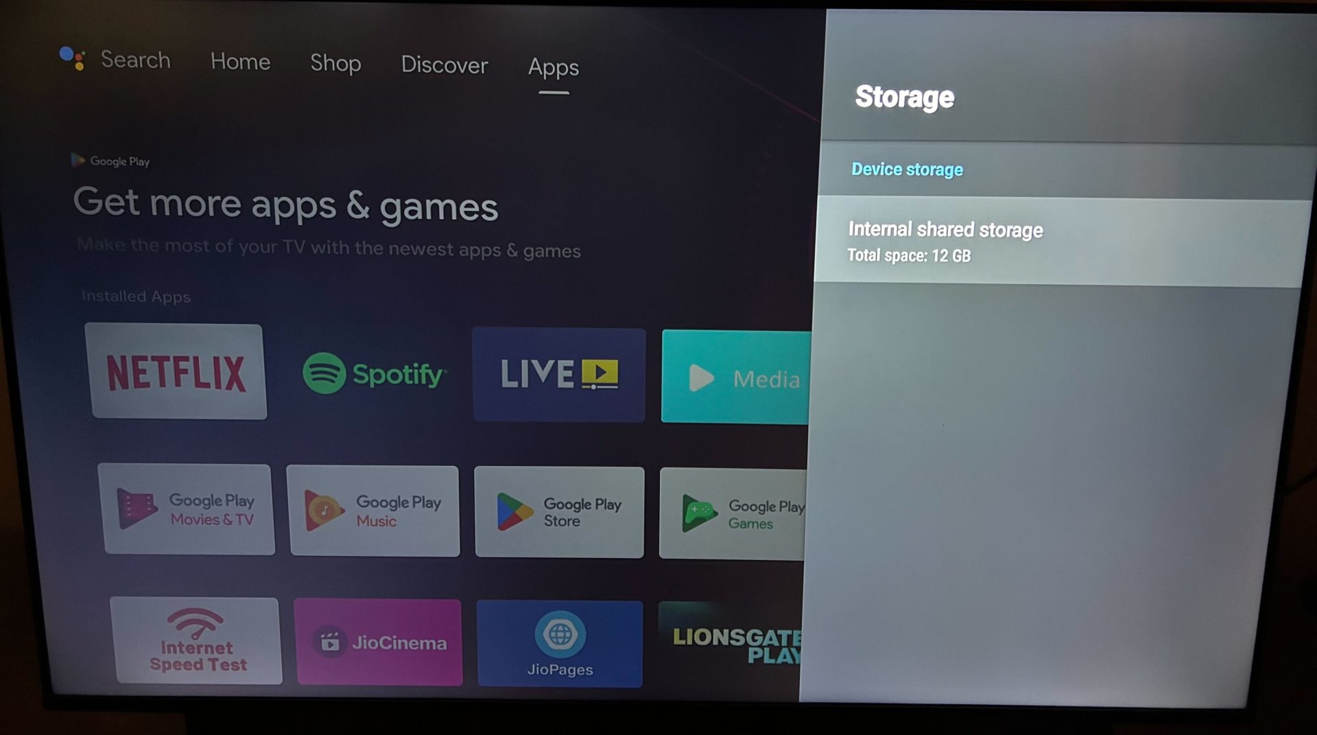 Android TV Internal shared storage option