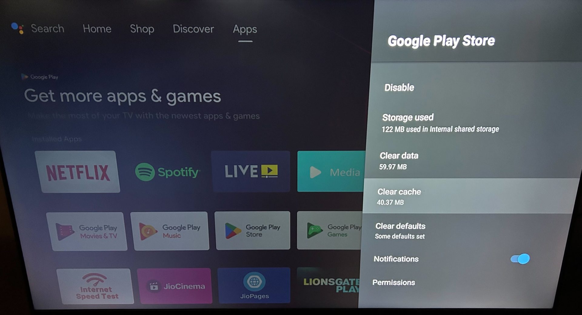 Android TV app clear cache
