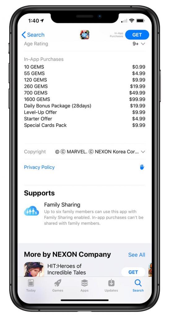 iphone in-app purchase list