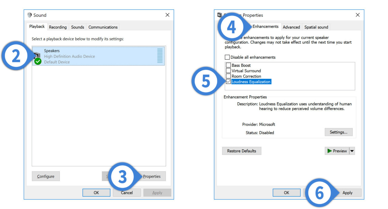 Volume Levels in Windows With Loudness Equalization