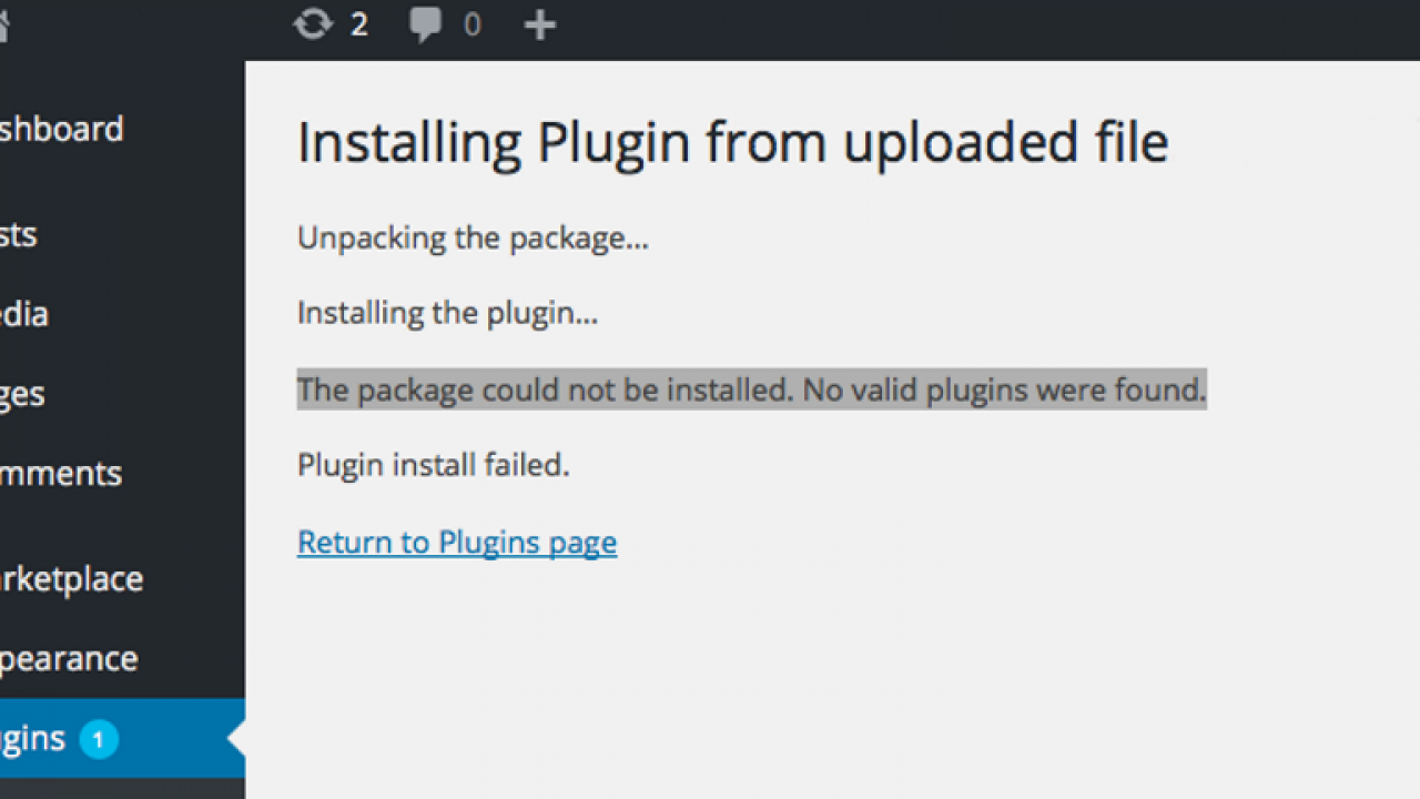 How to fix ‘The package could not be installed. No valid plugins were found’ in WordPress