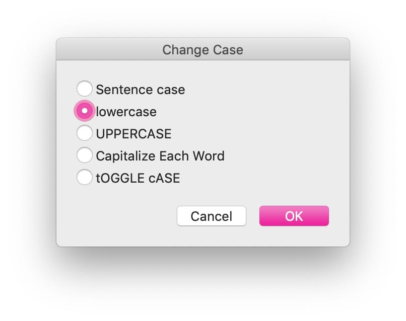 how to change case in word perfect