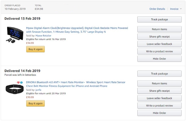 can i remove items from my amazon order history