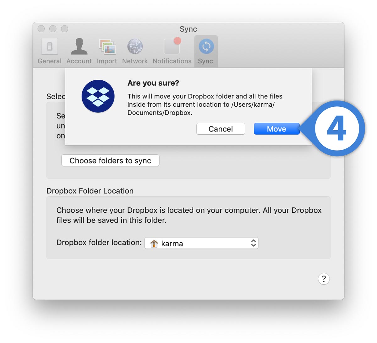 change dropbox location mac