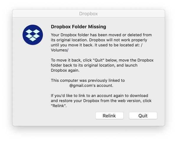 dropbox folder missing mac