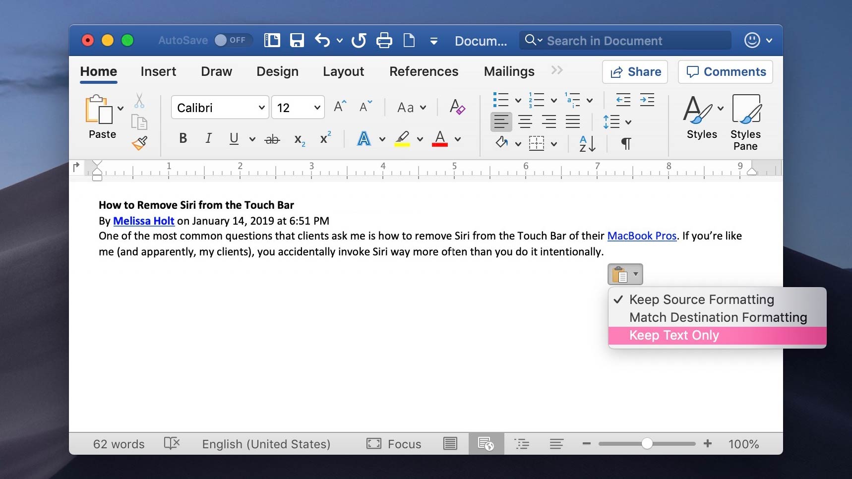 remove hyperlink in word mac 2008