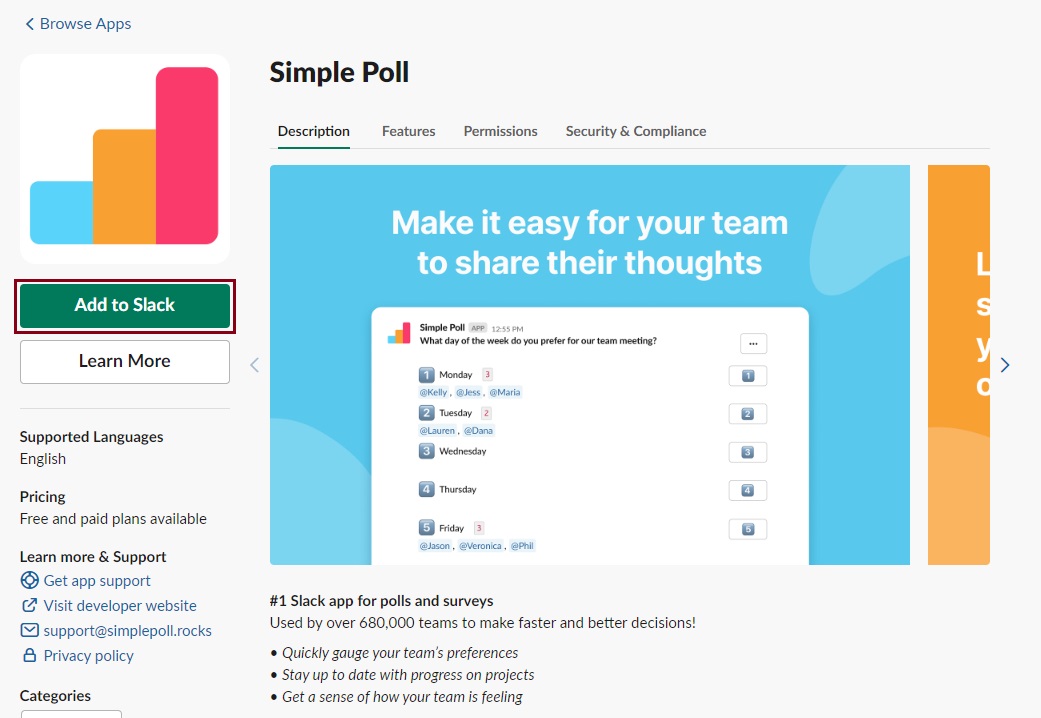 Simple Poll Add to Slack button