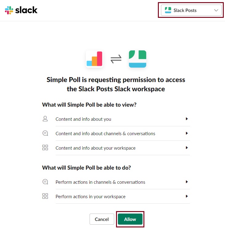 Simple Poll for Slack Allow access