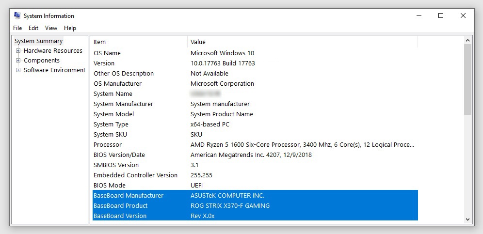 motherboard model in windows