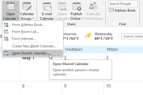 Open Shared Calendar