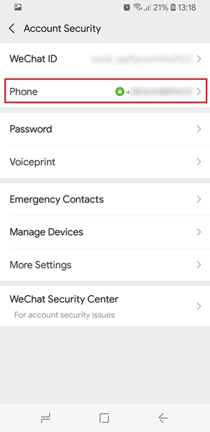 unlink phone number on wechat