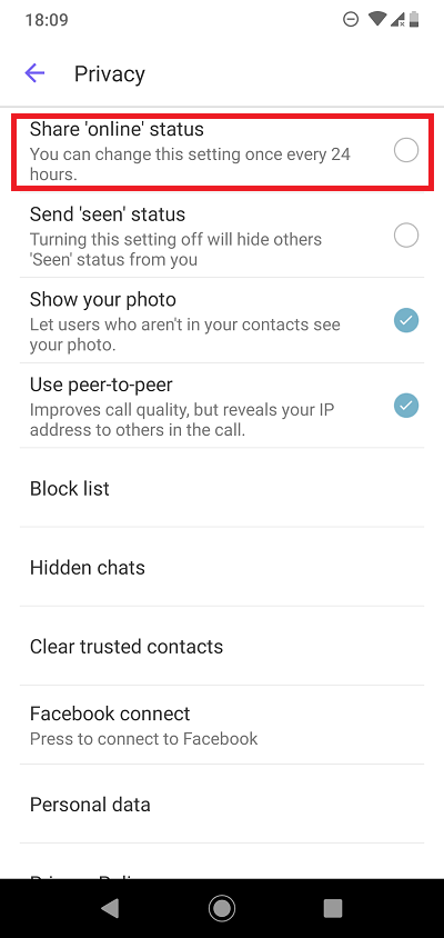 Viber Privacy settings