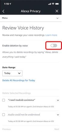 Alexa Enable Voice Deletion