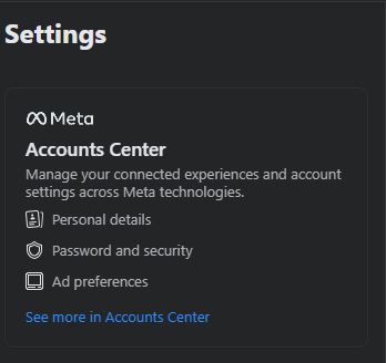 Facebook desktop See more in Accounts Center option