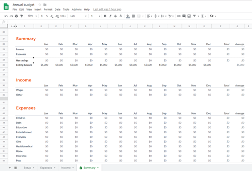 annual budget google sheets