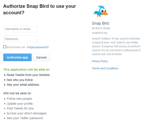 Authorize Snap Bird