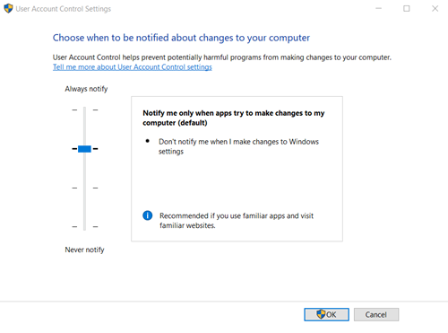 User Account Control settings