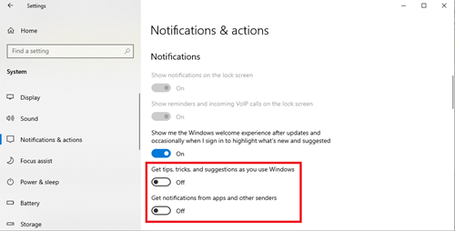 Windows Notifications & actions