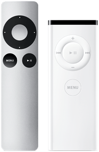 white and silver Apple remotes