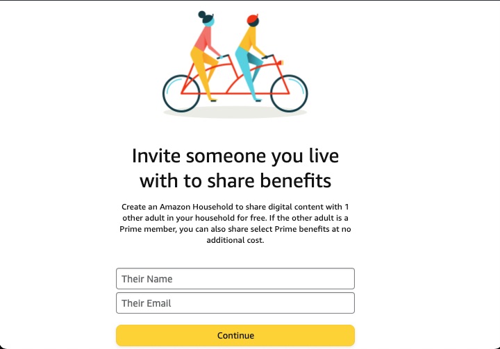 Amazon Household Add an Adult Invite page