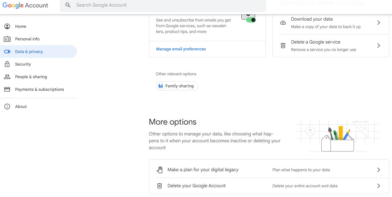 Delete your Google Account option