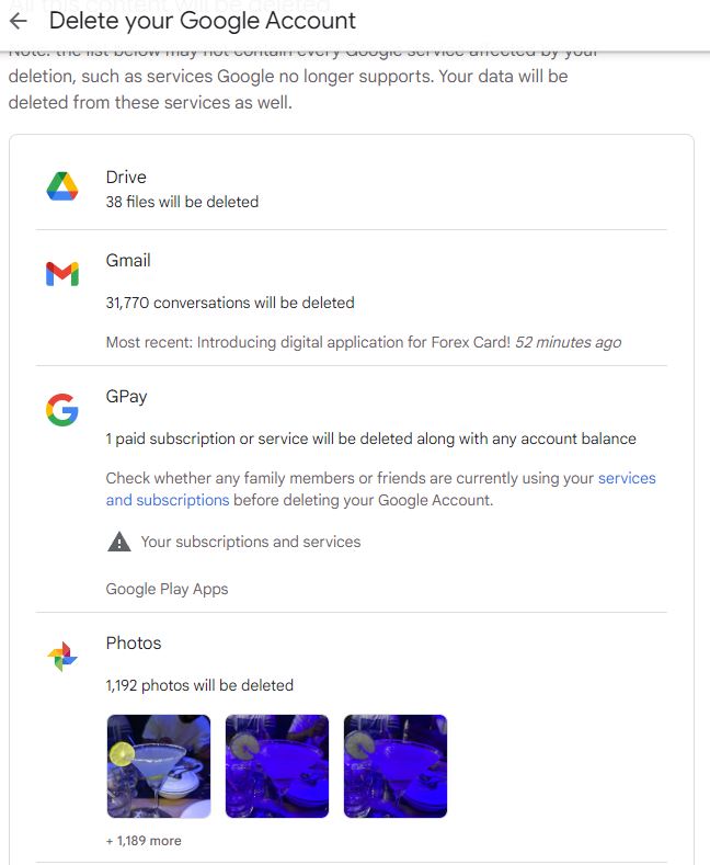 Delete your Google Account phots section