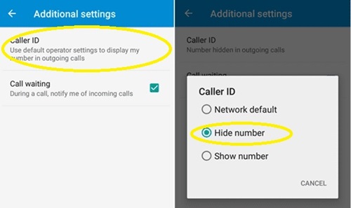 android hide number