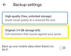 backup settings