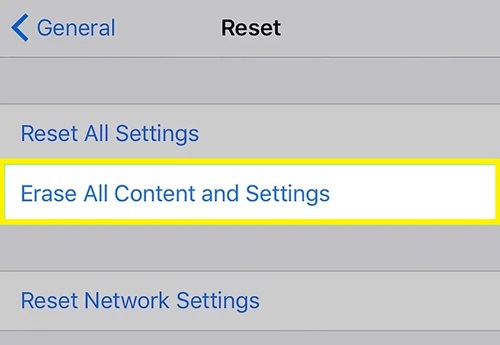 erase all content and settings